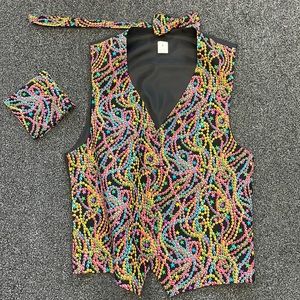 Mardi Gras Beads Vest and Bow tie and hanky size small new